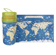 (清貨價) Pinwheel 108片認知世界罐裝拼圖-世界動物 Puzzle +Poster Map Of The World With Animals