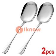 I know 2Pcs Large Stainless Steel Spoon Thicken Long Handle Soup Spoons Round Scoops Kitchen Tablewa