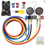 Manifold Gauge Set Air Conditioning Refrigerant Charging Tool 4-Way Dual-Value Pressure Gauge with 5ft Hose Brass Quick Coupler Adapters for R22/R134a/R410a Ref  Tolo4.03