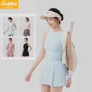 Women Sportswear Set J16049 Sleeveless Bra Top Shorts Skirt for Pilates Tennis Gym网球套装女裸感普拉提训练外穿运动健身