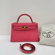 Hermes 愛馬仕mini kelly二代 K4夏日粉 D刻 山羊皮金扣