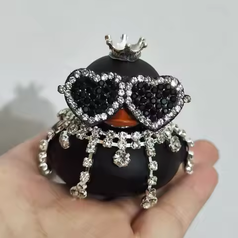 Bling Diamond Rubber Duck Car Ornaments Sparkly Black Duck Car Dashboard Decorations for Cool Car Ac
