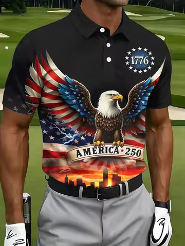 Men's USA 250th Anniversary Polo Shirt 3D Print One Nation Under God Jesus Dove USA Flag Patriotic S