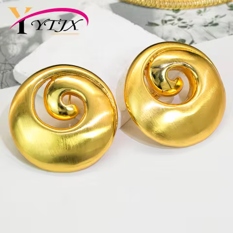 YTJX Classic Smooth Round Earrings 18K Gold Color Snail Shell Shape Drop Earrings For Women Personal