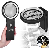 Magnifying Glass with Light and Stand, 10x Large Lighted Magnifying Glass 18 LED Illuminated Handhel
