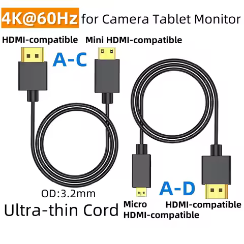 4K@60Hz 18Gbps HD Cable Mini/Micro HDMI-compatible to HDMI-compatible OD3.2mm Ultra-thin Cord for Ca