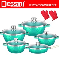 DESSINI 12 pcs Cookware Set Ombak Rindu Die Cast Aluminium 12Pcs Casserole Non Stick Pot Bowl Fry Pa