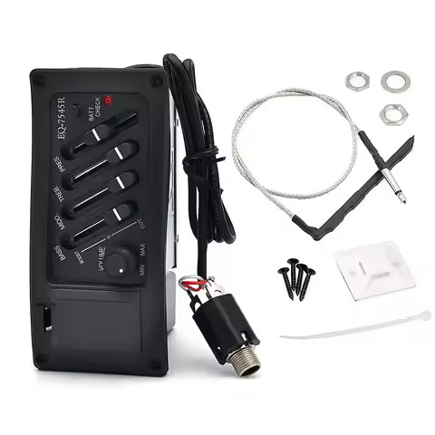 4 Band Guitar Pickup EQ-7545R Preamp with Tuner - Acoustic Guitar Equalizer Amplifier, Piezo Pickup 