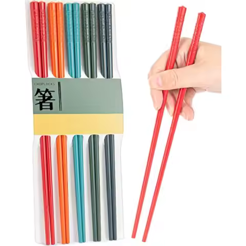 5 Pairs Dishwasher Safe Fiberglass Chopsticks Set, 9.5 Inch Reusable Japanese Chinese Chopsticks, No