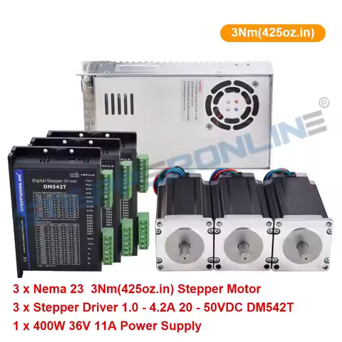 STEPPERONLINE Nema 23 3 Axis CNC Router Kit 3N.m Open Loop Stepper Motor Kit + DM542T Stepper Driver