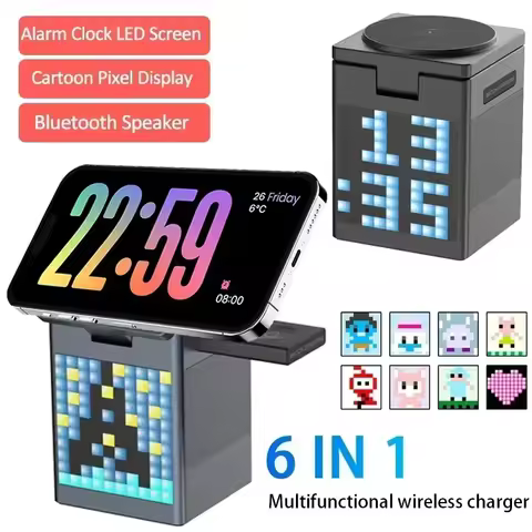 6 in 1 Magnetic Wireless Charger Stand Bluetooth Speaker Alarm Clock For iPhone 16 15 14 13 12 Pro M