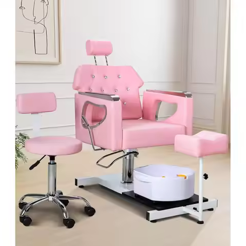 Pedicure Chair No Plumbing, 360 Swivel Hydraulic Adjustable Reclining Station with Massage Foot Bath