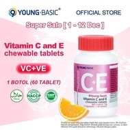 9YOUNG-BASIC Vitamin C and E Chewable Tablet, 60 tablet/botol， Vitamin C+ Vitamin E  | Multivitamins