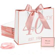 30/40/50/60/70th Anniversary Gift Elegant Black & Gold Paper Bag With Bow, เหมาะสำหรับผู้ชายและผู้หญ