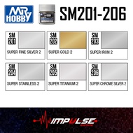 Mr Hobby SM201 - SM206 Mr Color Metallic 2 - Super Iron / Fine Silver / Gold / Stainless / Titanium 