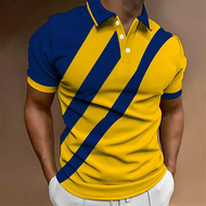 Men's Golf Shirt Golf Polo Work Casual Lapel Short Sleeve Basic Modern Color Block Patchwork Button 