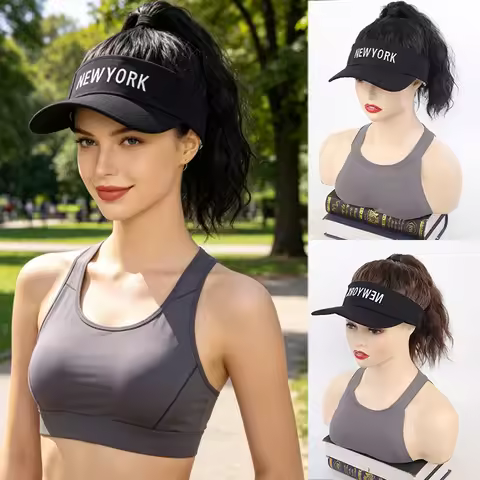 Hat Wig for Women Baseball Hat wig women's wig short curly hair wool curly wig ponytail braid wavy w