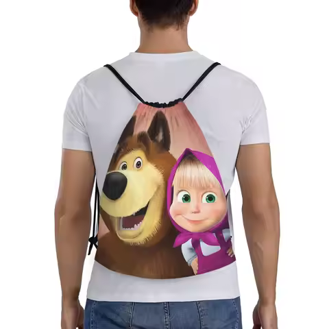 Cartoon Masha And The Bears Backpacks Fashion Drawstring Bags Sports Bag Book Bags for Man Woman Sch