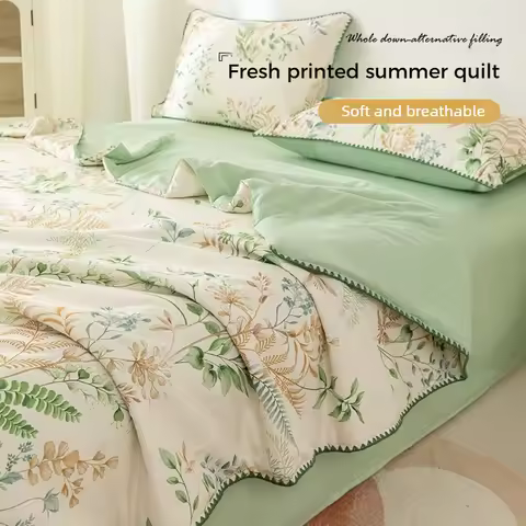 Pastoral Floral Summer Quilt Queen King Size Lightweight Breathable Thin Comforter Soft Skin-Friendl