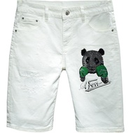 Quần lửng nam quần soóc mùa hè màu trắng tinh khiết Quần short denim kim cương nổi bật hợp thời tran