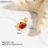 LAD  Brass Charm Pendant Ex Voto Heart Red Cubic Zirconia For DIY Nelace Keychains Jewelry Making n