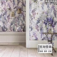 英國進口效果壁紙紫藤籮背景牆壁紙牆布紫色花紋臥室壁布客廳臥室