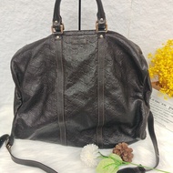 Gucci 古馳 黑色全皮老花壓紋旅行包