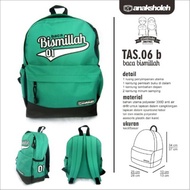 HIJAU School Backpack. Islamic Children's Bag "Kids sholeh" bismillah Green Series