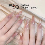 Nailbox Fu2Q - Pastel Pink Long Pointed Fake Nails with Stones