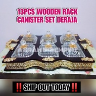 🔥EXCLUSIVE! 13PCS RECTANGLE WOODEN RACK CANISTER SET / BEKAS KUIH BALANG KUIH RAYA DERAJA GOLD