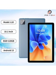 Pritom L10 P30h Android 13平板電腦,10英寸,2.0ghz八核心,8gb Ram（4+4gb擴展）128gb Rom,最高擴展1tb,5g Wifi平板電腦pc,雙攝像頭,8000mah,type C（不含適配器）