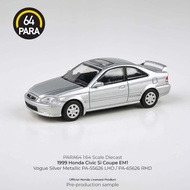 Para64 1/64 1999 Honda Civic Si Coupe EM1 Vouge Silver Metallic PA55626 Diecast Scale Model Car