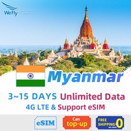 Wefly Myanmar Sim card 5-15 Days 4G High speed Data Unlimited Data Support eSIM for travelling