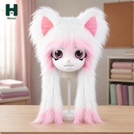 [Homyl] Furry Head Mask Soft Furry Creature Hood Funny for Convention, Black White