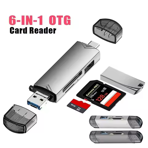 6 In 1 Type C SD TF Card Reader Micro USB Flash Drive Adapter 5Gbps High Speed Transfer Multifunctio