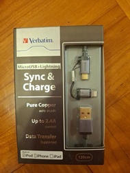 Verbatim MicroUSB + Lightning 充電線