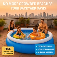 Beige Swimming pool 3 Rings Kids Inflatable Swimming pool Air Pump Family Size Swimming