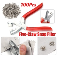 Snap Button Claw DIY Set 100Pcs 9.5mm Five-Claw Buckle Hand Pressure Plier for DIY Bag Clothes Sewin