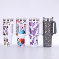 Cross-Border Handle Cup Stainless Steel Car Printing Spray Plastic Large Capacity Car Cup3d40oz Ther