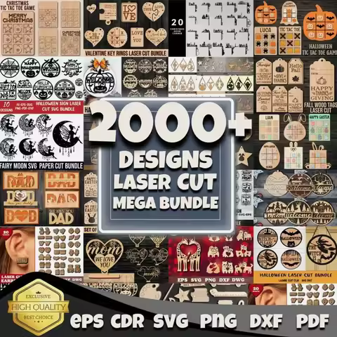 2000 Engraving Laser Cut SVG DXF EPS Format Mega Bundle Decoration Art Files CNC Files Multi Layer V