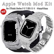 Luxury Modification Mod Kit  Metal Bezel Frame Case and Strap for Apple Watch 9 8 7 45mm 6 5 4 SE iw