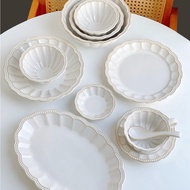 LIVINSTORE Goldy Series Korean Ceramic Plate Cup Set Aesthetic Aesthetic White Motif Shape Props Pho