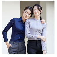 Women's Stand-Up Collar White Slim-Fit Shirt - Long Sleeves, Non-Iron