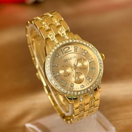 {Miracle Watch Store} Luxury Geneva Brand Women Gold Stainless Steel Quartz Watch Military Crystal Casual Wrist Watches Rhinestone Relogio Feminino