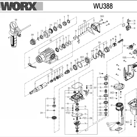 Original WORX WU388 Electric Hammer Chuck Assembly dust cover snap ring steel ball baffle spring was
