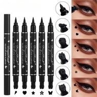 Double-headed Eyeliner Stamps Black Liquid Eye Liner Pen with Star,Heart,Flower,Triangle,butterfly Stamp Stencils Shapes for Women Makeup Kit Long-Lasting Waterproof Smudgeproof