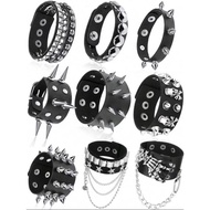 Gothic Chain Studded Bracelet Black PU Leather Punk Rock Unisex Party Gift