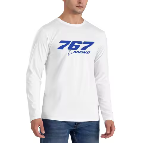 Boeing 767 Logo Essential Men's Long Sleeved T-shirt Fashion Round Neck T shirts Spring and Autumn M