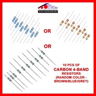 10PCS x 1/2W CARBON FILM RESISTORS (1K OHM - 99K OHM) 0.5W