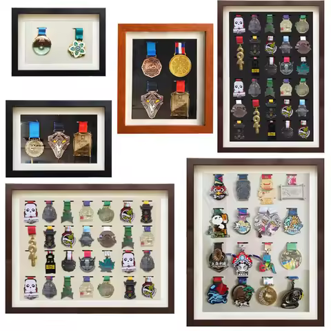 Wooden Medal Display Frame Medal Display Case Photo Frame for Display Military,Marathon,Swimming,Foo